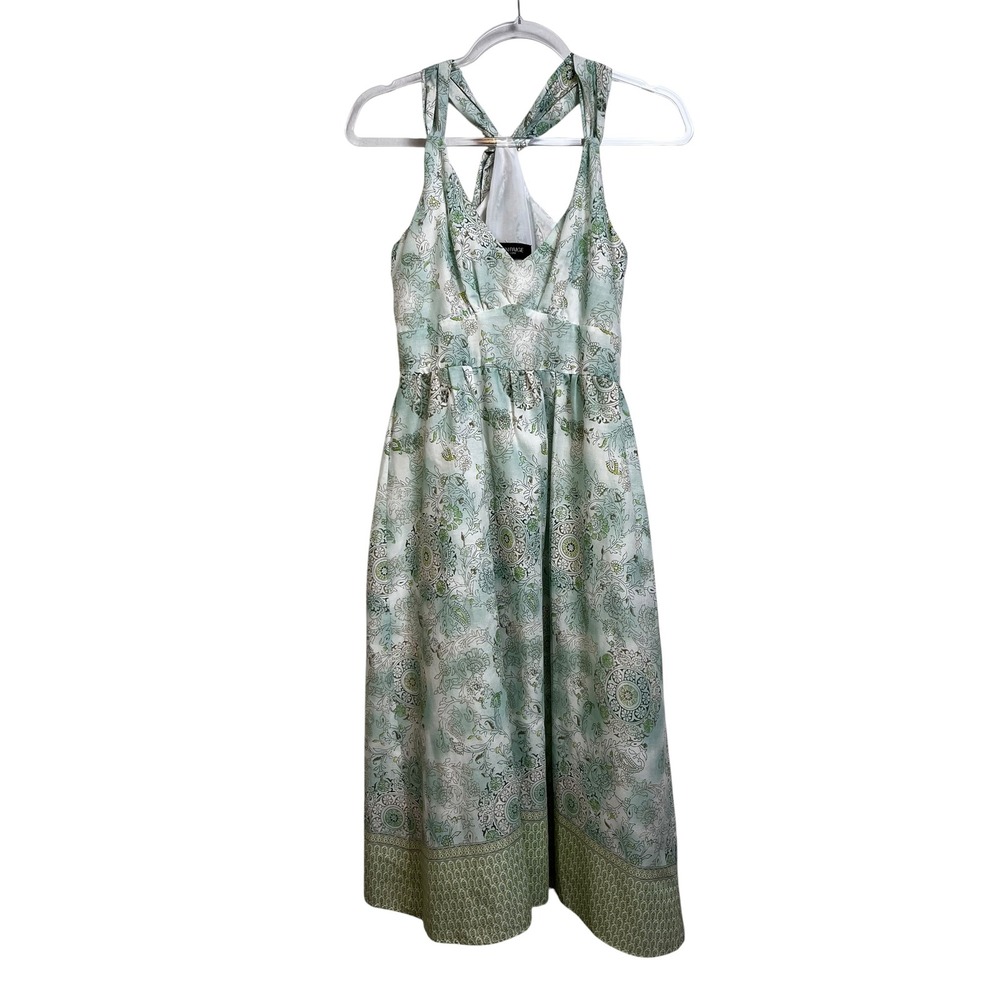 Alyn Paige S Green Paisley Floral Halter Midi Dress Empire Waist Garden Party - Picture 2 of 8